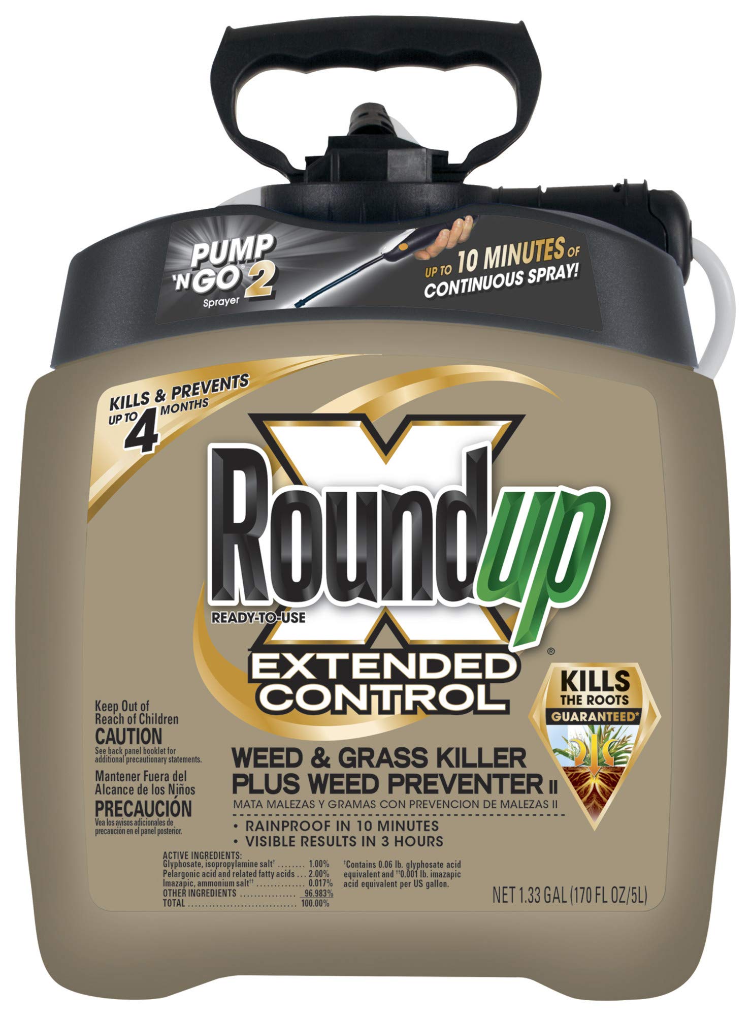 Roundup Ready-To-Use Extended Control Weed & Grass Killer Plus Weed Preventer II with Pump 'N Go 2, 1.33 gallon