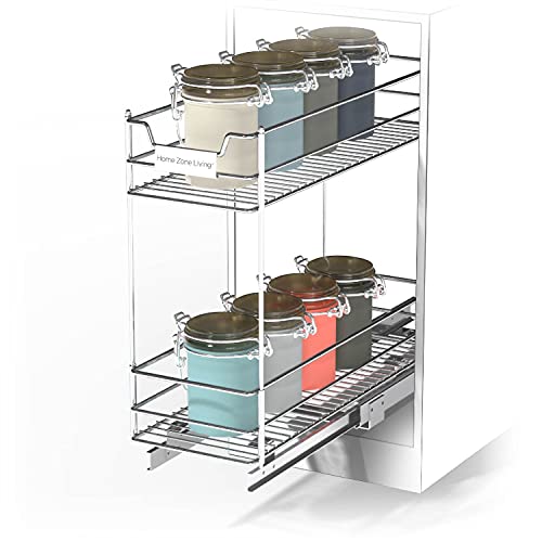 Home Zone Living Pull Out Kitchen Cabinet Organizer with Two Tiers of Storage, 7” W x 20” D