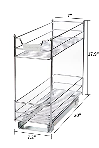 Home Zone Living Pull Out Kitchen Cabinet Organizer with Two Tiers of Storage, 7” W x 20” D
