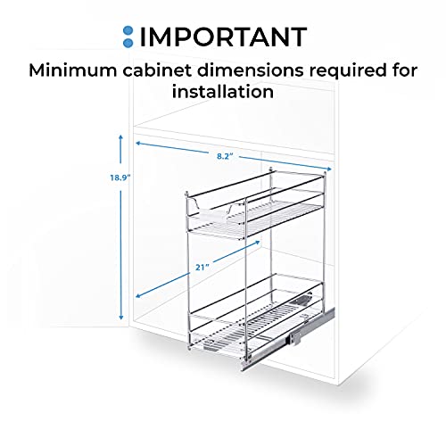 Home Zone Living Pull Out Kitchen Cabinet Organizer with Two Tiers of Storage, 7” W x 20” D