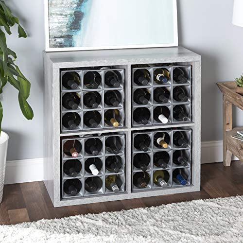 Stackable Modular Wine Rack - 30 Bottle Set (25 modules, 5 top Plates) Silver. Store up to 30 Bottles. Great for organizing and Creating Storage Space. by Stakrax