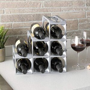 Stackable Modular Wine Rack - 30 Bottle Set (25 modules, 5 top Plates) Silver. Store up to 30 Bottles. Great for organizing and Creating Storage Space. by Stakrax