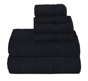 elvana home ultra soft 6 pack cotton towel set, contains 2 bath towels 28×55 inch, 2 hand towels 16×24 inch & 2 wash coths 12×12 inch, ideal for everyday use, compact & lightweight – black