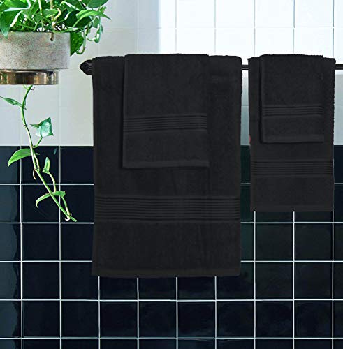 Elvana Home Ultra Soft 6 Pack Cotton Towel Set, Contains 2 Bath Towels 28x55 inch, 2 Hand Towels 16x24 inch & 2 Wash Coths 12x12 inch, Ideal for Everyday use, Compact & Lightweight - Black