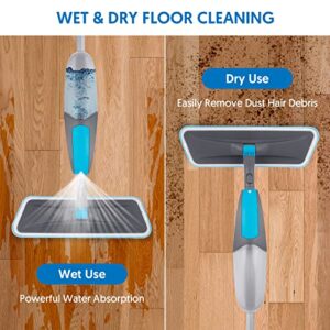 Spray Mops for Floor Cleaning - BPAWA Microfiber Spray Floor Mop Flat Dust Mop for Hardwood Laminate Tile Wood Kitchen Floors, Dry Wet Mop with Sprayer 2 x 550ML Bottles and 4 x Reusable Washable Pads
