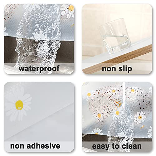 Waterproof Shelf and Drawer Liners for Kitchen Cabinet, Refragerator Mats Bathroom Sink Liner No Slip Cupboard Mats Non Adhesive EVA Place Mats Roll - Clear Daisy 17.7"×78.7"