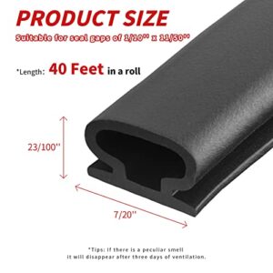 Fingwerk 40 Feet Rubber Weather Stripping Door Seal Strip, Self-Adhesive Backing D-Shape Door Weatherstripping for Door Frame Insulation Large Gap, Easy Cut to Size(Black)