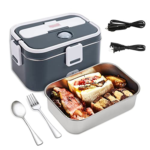 AIBEYOU electric lunch box 1.7L large-capacity insulated lunch box, food heater, car/home combo Portable microwave oven, detachable 304 stainless steel container fork spoon and carrying bag…