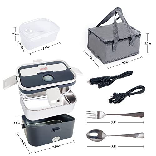 AIBEYOU electric lunch box 1.7L large-capacity insulated lunch box, food heater, car/home combo Portable microwave oven, detachable 304 stainless steel container fork spoon and carrying bag…