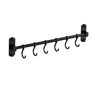 kitchen rail with 6 sliding hooks, wall mount kitchen utensil rack, pan and pot hangers organization and storage holder set, aluminum (black)