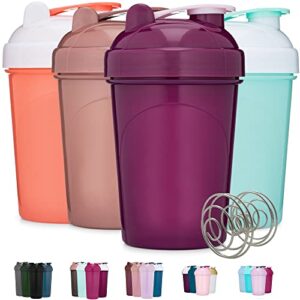 gomoyo [4 pack] 20-ounce shaker bottle | protein shaker cup 4-pack with agitators (coral/white, purple, mint/white, rose) | protein shaker bottle set is bpa free and dishwasher safe