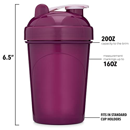 GOMOYO [4 Pack] 20-Ounce Shaker Bottle | Protein Shaker Cup 4-Pack with Agitators (Coral/White, Purple, Mint/White, Rose) | Protein Shaker Bottle Set is BPA Free and Dishwasher Safe