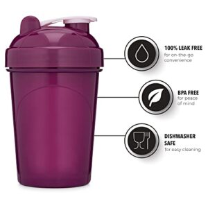 GOMOYO [4 Pack] 20-Ounce Shaker Bottle | Protein Shaker Cup 4-Pack with Agitators (Coral/White, Purple, Mint/White, Rose) | Protein Shaker Bottle Set is BPA Free and Dishwasher Safe