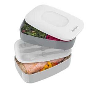 Bentgo Classic - All-in-One Stackable Bento Lunch Box Container - Modern Bento-Style Design Includes 2 Stackable Containers, Built-in Plastic Utensil Set, and Nylon Sealing Strap (Gray)