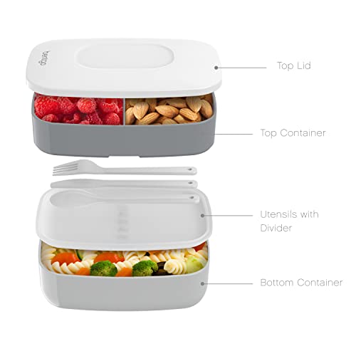 Bentgo Classic - All-in-One Stackable Bento Lunch Box Container - Modern Bento-Style Design Includes 2 Stackable Containers, Built-in Plastic Utensil Set, and Nylon Sealing Strap (Gray)