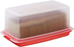 bread box -dual use bread holder/airtight plastic food storage container for dry or fresh foods -2 in 1 bread bin- loaf cake keeper/baked goods -keeps bread fresh- red and clear cover – signoraware (red)