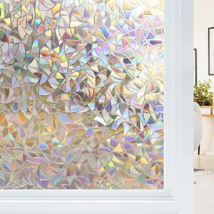 haton window privacy film rainbow static cling stained glass film window covering sticker non-adhesive removable reflective window vinyl, anti-uv sun blocker heat control for home, 17.5 x 78.7 inches