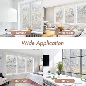 Haton Window Privacy Film Rainbow Static Cling Stained Glass Film Window Covering Sticker Non-Adhesive Removable Reflective Window Vinyl, Anti-UV Sun Blocker Heat Control for Home, 17.5 x 78.7 inches