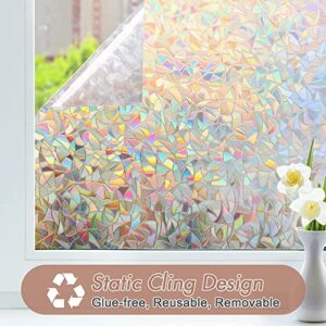 Haton Window Privacy Film Rainbow Static Cling Stained Glass Film Window Covering Sticker Non-Adhesive Removable Reflective Window Vinyl, Anti-UV Sun Blocker Heat Control for Home, 17.5 x 78.7 inches