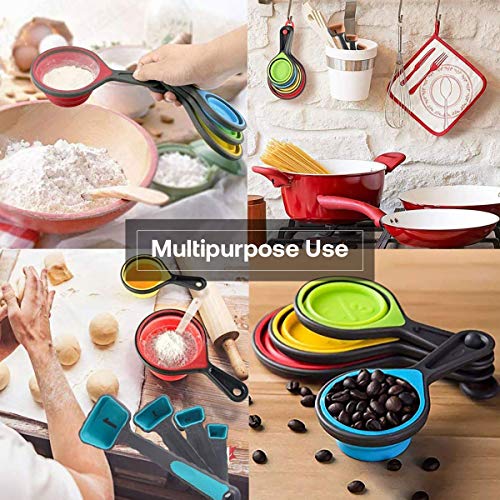 RubonC Measuring Cups and Spoons Set, 8 Pieces Collapsible Portable Durable Spoons with Cup Set for Liquid and Dry Food Measurement Used for Weight Loss and Perfect Recipe