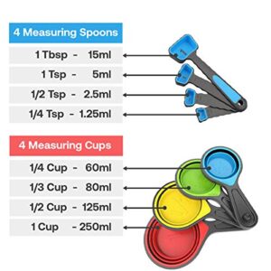 RubonC Measuring Cups and Spoons Set, 8 Pieces Collapsible Portable Durable Spoons with Cup Set for Liquid and Dry Food Measurement Used for Weight Loss and Perfect Recipe