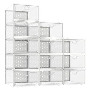 pinkpum shoe storage boxes, shoe organizer for closet clear, shoe boxes clear plastic stackable, folable storage bins with lids,12 pack