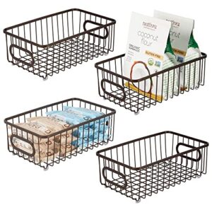 mdesign farmhouse decor metal wire food storage organizer, bin basket for kitchen, pantry, bathroom, laundry room, closets, garage – high – small, 4 pack – bronze