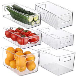 Refrigerator Organizer Bins, Clear Pantry Organization and Storage with Cutout Handles, Set Of 6 Stackable Plastic Freezer Organizer Bins for Fridge, Cabinet, Kitchen Countertops - BPA Free