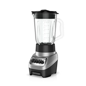 black+decker powercrush multi-function blender with 6-cup glass jar, 4 speed settings, silver