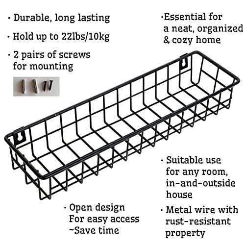 Hanging Wire Basket - Hanging Wall Basket, Hanging Baskets for Kitchen, Wall Basket Decor, Wall Shelves, Wall Rack, Spice Rack, Spice Storage Shelf, Wire Baskets for Organizing, Wire Shelving Unit