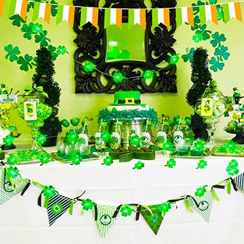 BOHON Decorative Lights Shamrocks LED String Lights Battery Operated with Remote 10 ft 40 LEDs Lucky Clover Handmade String Lights for Bedroom Party Feast of St. Patrick's Day Green Decoration