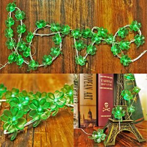 BOHON Decorative Lights Shamrocks LED String Lights Battery Operated with Remote 10 ft 40 LEDs Lucky Clover Handmade String Lights for Bedroom Party Feast of St. Patrick's Day Green Decoration