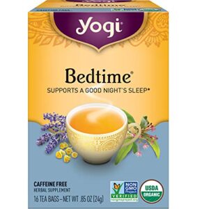 yogi tea – bedtime (4 pack) – supports a good night’s sleep – tea with passionflower, chamomile, valerian root, and lavender – 64 organic herbal tea bags