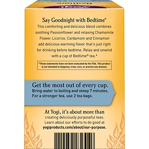 Yogi Tea - Bedtime (4 Pack) - Supports a Good Night’s Sleep - Tea with Passionflower, Chamomile, Valerian Root, and Lavender - 64 Organic Herbal Tea Bags