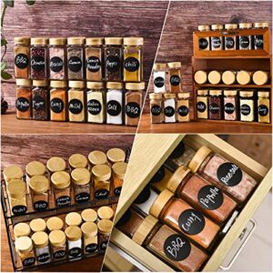 Akoatail 12 Spice Jars with Labels, 4oz Square Glass Spice Jars with Airtight Bamboo Lids and Shaker Lids, Cooking Spice Containers, Seasoning Jars Bottles Set for Spice Rack Cabinet Drawer