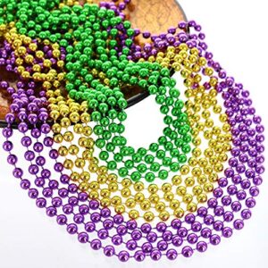 giftexpress 72 pcs bulk mardi gras beads necklace, 33″ multi colors carnival necklaces for christmas party, st. patrick’s day costume necklace, assorted metallic colors in gold, green, purple