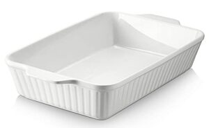 dowan 13″ baking dish, lasagna pan large & deep, rectangular baking pan with handles, 135 oz ceramic casserole dish for cooking, white