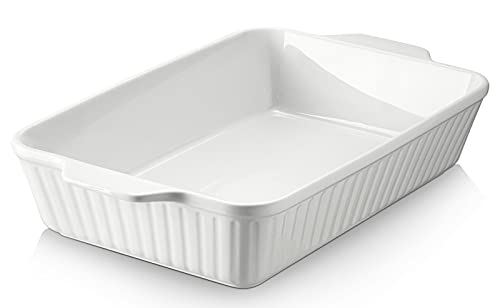 DOWAN 13" Baking Dish, Lasagna Pan Large & Deep, Rectangular Baking Pan with Handles, 135 oz Ceramic Casserole Dish for Cooking, White