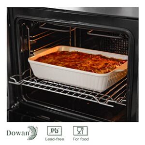 DOWAN 13" Baking Dish, Lasagna Pan Large & Deep, Rectangular Baking Pan with Handles, 135 oz Ceramic Casserole Dish for Cooking, White