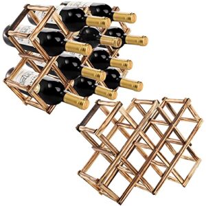 zeayea 2 pack wood wine bottle holder, foldable countertop wine rack with 20 bottles, free standing wine storage rack display shelf for home, kitchen, bar, cabinet, pantry
