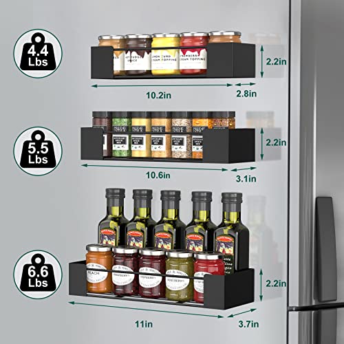 Johamoo 3 Pack Magnetic Spice Rack Organizer, Magnetic Shelf for Refrigerator, Space Saving Seasoning Organizer for Refrigerator and Microwave Oven, Metal Black