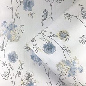taamall simplemuji ink blue flower self adhesive wallpaper drawer and shelf liner for kitchen cabinets cover furniture door decorative stickers 17.7 inch by 100 inch