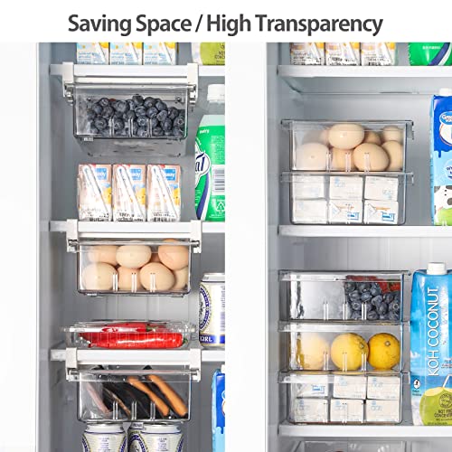 Mallyu Refrigerator Drawers, 2 Pack Fridge Drawer Organizer, Sturdy Pull Out Hanging Refrigerator Organizer Bins with Handle for Fridge Shelf Under 0.6", Storage Box for Snacks Egg Fruit Vegetable