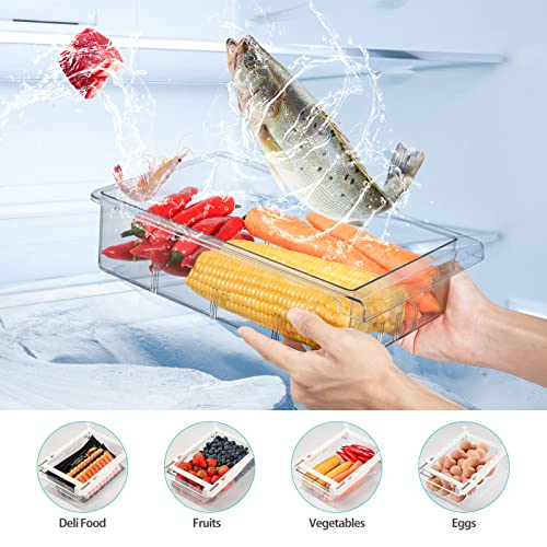 Mallyu Refrigerator Drawers, 2 Pack Fridge Drawer Organizer, Sturdy Pull Out Hanging Refrigerator Organizer Bins with Handle for Fridge Shelf Under 0.6", Storage Box for Snacks Egg Fruit Vegetable