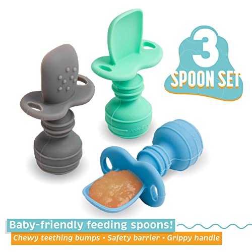 Upward Baby Spoons 3 pack - Baby Spoons Self Feeding 6 Months - Chewable Toddler Utensils with Anti Choke Barrier - Silicone baby spoons - Baby Utensils & Baby Feeding Supplies Infant First Stage