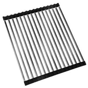 Sink Drying Rack Black Roll Up, Ohuhu 17.6" L x 15" W Over the Sink Dish Drying Rack Unique Square Tubes Stainless Steel Rolling Dish Drainers Heat-Resistant for Kitchen Counter Organizer Space Saving