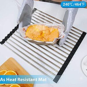 Sink Drying Rack Black Roll Up, Ohuhu 17.6" L x 15" W Over the Sink Dish Drying Rack Unique Square Tubes Stainless Steel Rolling Dish Drainers Heat-Resistant for Kitchen Counter Organizer Space Saving