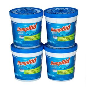 damprid refillable moisture absorber, 10.5 oz. cups, 4 pack, fragrance free, traps moisture for fresher, cleaner air, no electricity required, lasts up to 60 days
