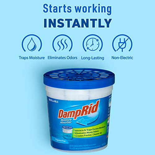 DampRid Refillable Moisture Absorber, 10.5 oz. Cups, 4 Pack, Fragrance Free, Traps Moisture for Fresher, Cleaner Air, No Electricity Required, Lasts Up To 60 Days