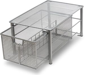 decobros mesh cabinet basket organizer with split card, silver (large – 10 x 15.8 x 7.5)